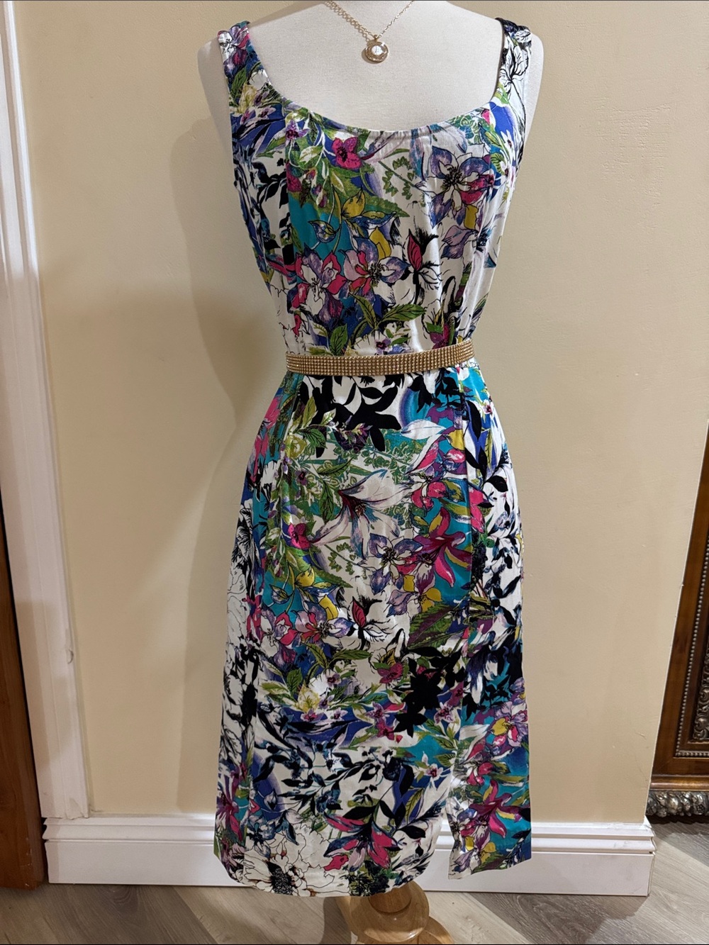 Nicole Miller Floral Midi Dress in Blue, Green, Pink, Purple, Black, White